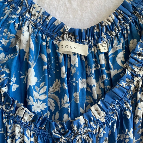 Doen Leanne Cotton Shirred Smocked Midi Maxi Dress Jardins De La Fontaine Blue - Picture 9 of 12